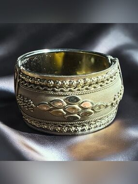 Gold-Tone Wide Cuff Bracelet with Textured Detail